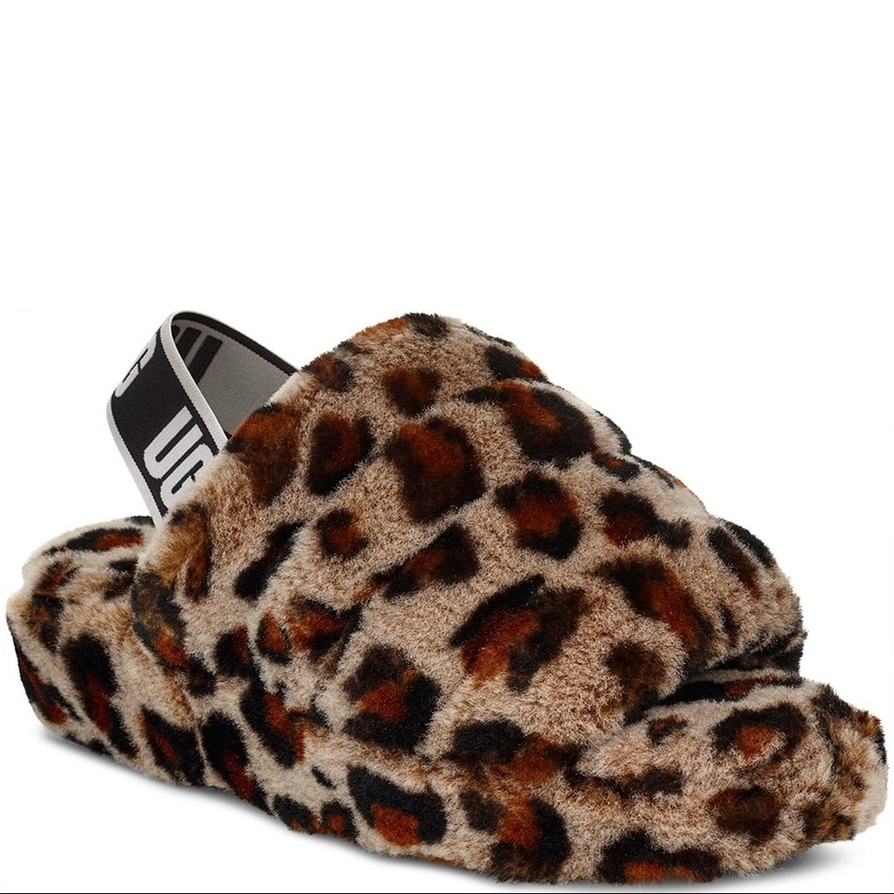 UGG Fluff Yeah Leopard Print Fur Slides